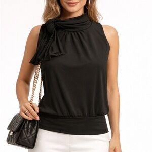 NWT Express Black Sleeveless Mock Neck Top With Tie One Shoulder Womens Sz S